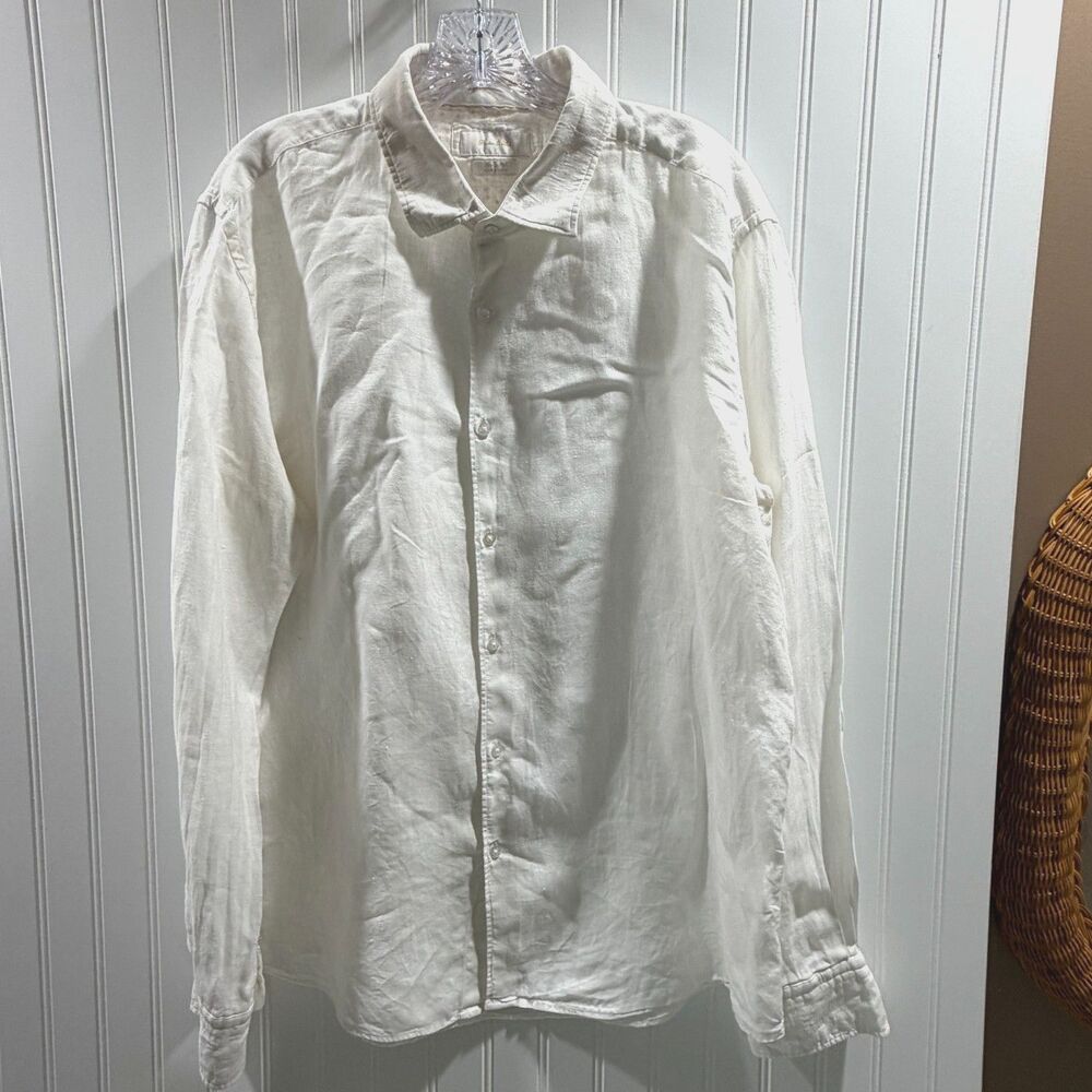 100% Linen White Button Down, 3 button cuff detail, Coastal, Quiet Luxury, L - Picture 2 of 6